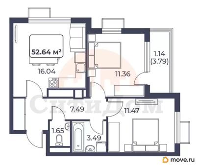2-комн. квартира, 52.64 м&sup2;