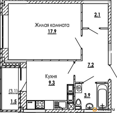 1-комн. квартира, 41.9 м&sup2;