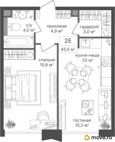 1-комн. квартира, 45 м&sup2;