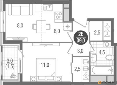 1-комн. квартира, 39 м&sup2;