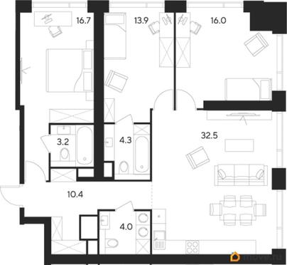 3-комн. квартира, 101 м&sup2;