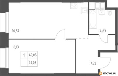 1-комн. квартира, 49.05 м&sup2;