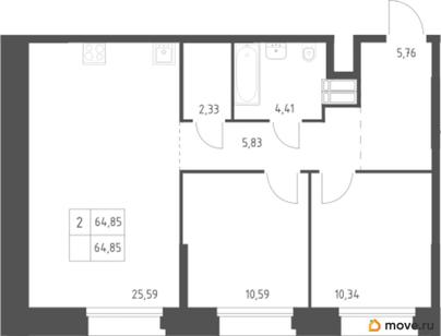 2-комн. квартира, 64.85 м&sup2;