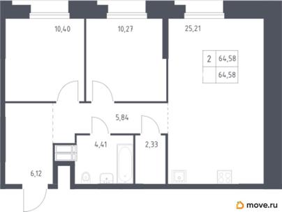 2-комн. квартира, 64.58 м&sup2;