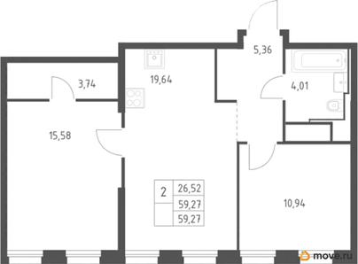2-комн. квартира, 59.27 м&sup2;