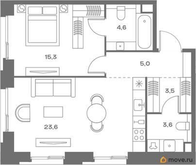 1-комн. квартира, 55.6 м&sup2;