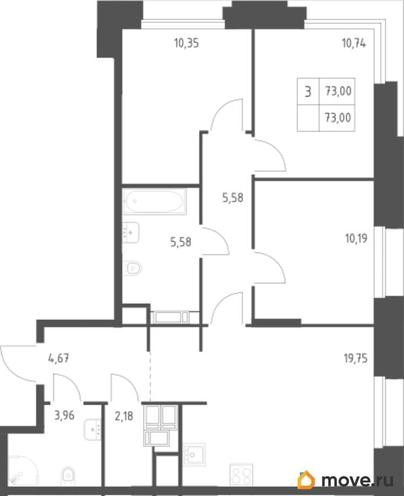 3-комн. квартира, 73 м&sup2;