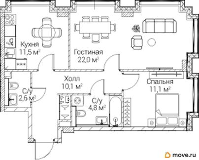 2-комн. квартира, 61.68 м&sup2;