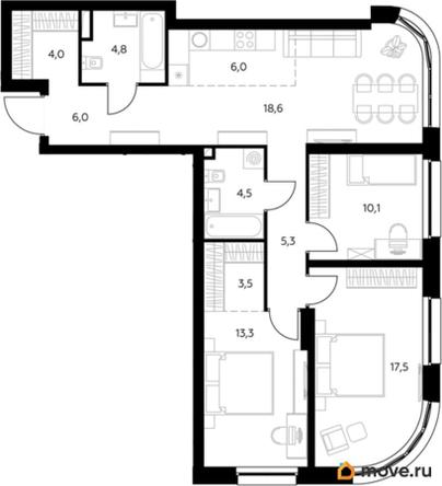 3-комн. квартира, 93.9 м&sup2;