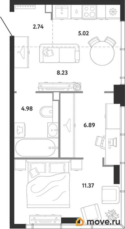 1-комн. квартира, 39.23 м&sup2;