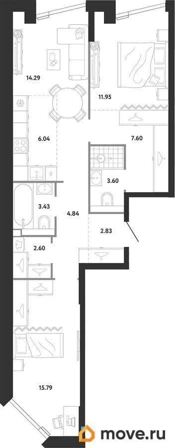 2-комн. квартира, 72.97 м&sup2;