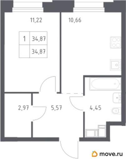 1-комн. квартира, 34.9 м&sup2;