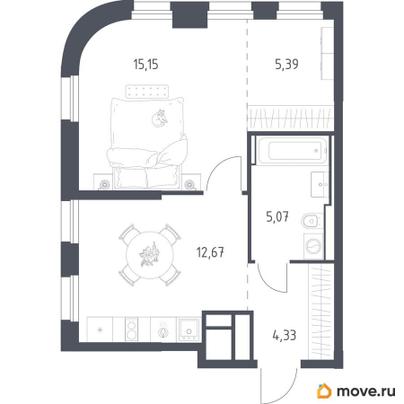 1-комн. квартира, 42.6 м&sup2;