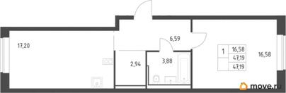 1-комн. квартира, 47.19 м&sup2;