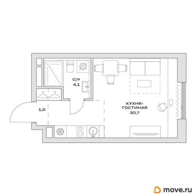 студия, 25.8 м&sup2;
