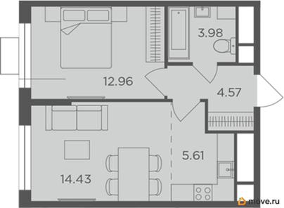 1-комн. квартира, 41.55 м&sup2;