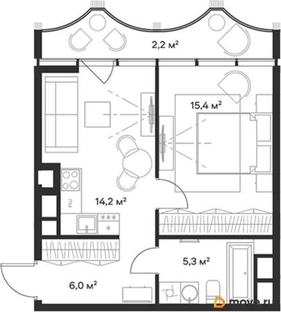 1-комн. квартира, 43.1 м&sup2;