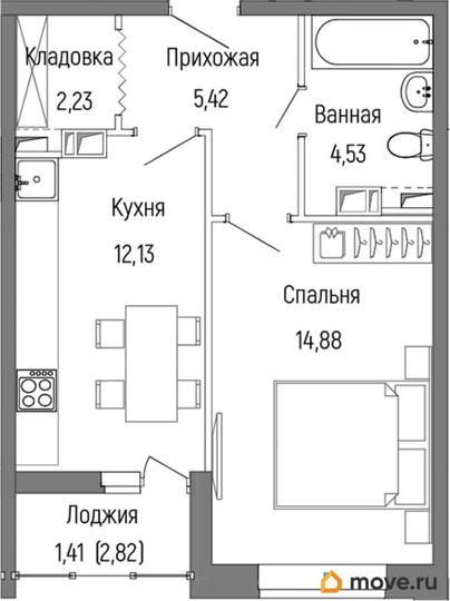 1-комн. квартира, 40.6 м&sup2;