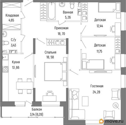 4-комн. квартира, 115.89 м&sup2;