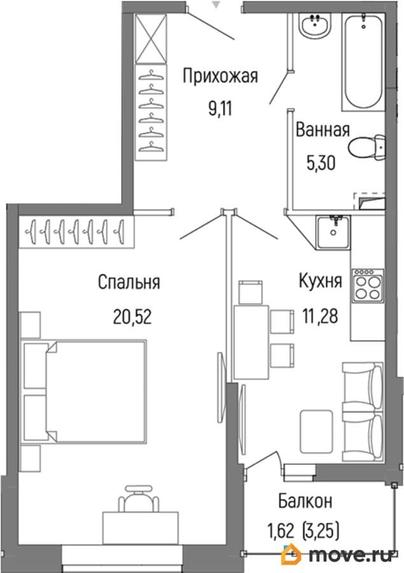 1-комн. квартира, 47.83 м&sup2;