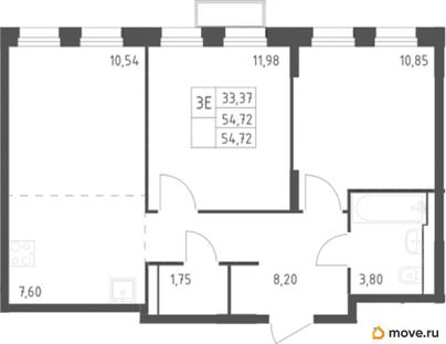 2-комн. квартира, 54.72 м&sup2;