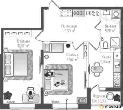 2-комн. квартира, 63.64 м&sup2;
