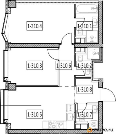2-комн. квартира, 60.8 м&sup2;