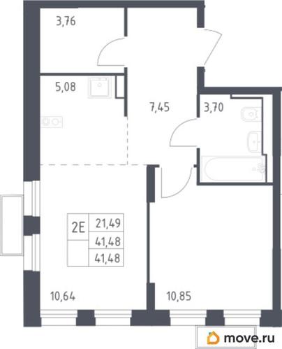 1-комн. квартира, 41.48 м&sup2;
