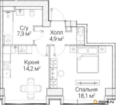 1-комн. квартира, 44.5 м&sup2;