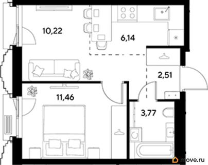 1-комн. квартира, 34.1 м&sup2;