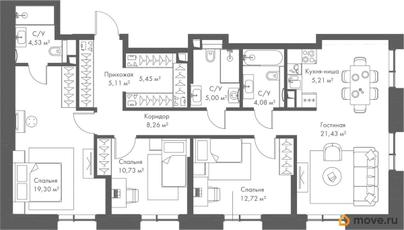 3-комн. квартира, 102.39 м&sup2;