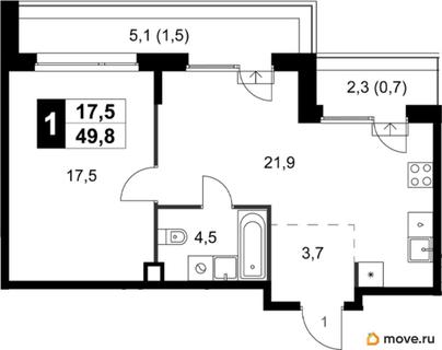 1-комн. квартира, 49.8 м&sup2;