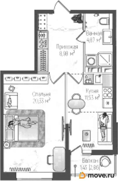 1-комн. квартира, 47.14 м&sup2;