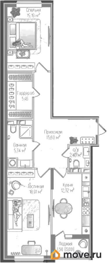2-комн. квартира, 76.71 м&sup2;