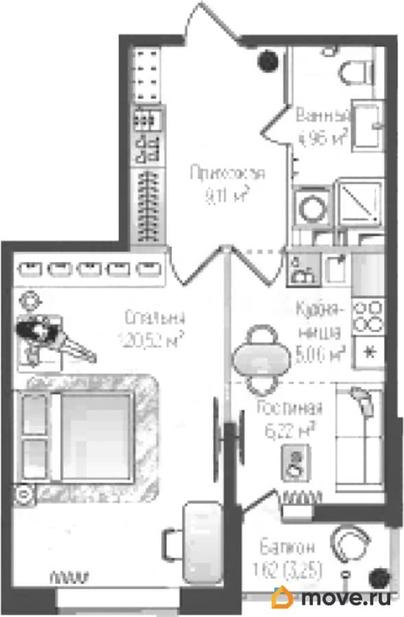 1-комн. квартира, 47.5 м&sup2;