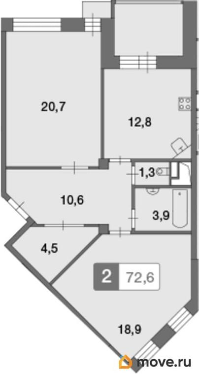 2-комн. квартира, 72.8 м&sup2;