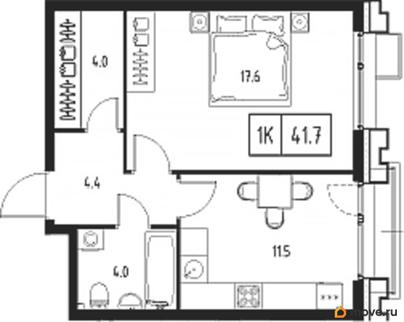 1-комн. квартира, 41.7 м&sup2;
