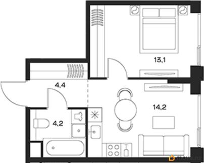 1-комн. квартира, 35.9 м&sup2;