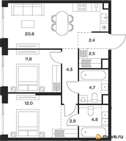 2-комн. квартира, 65.9 м&sup2;