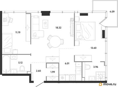 2-комн. квартира, 66.88 м&sup2;