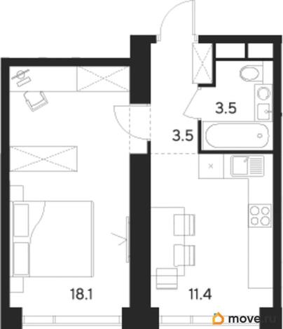 1-комн. квартира, 36.5 м&sup2;