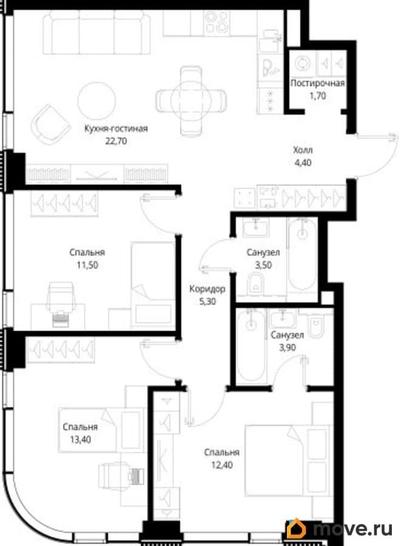 3-комн. квартира, 78.8 м&sup2;
