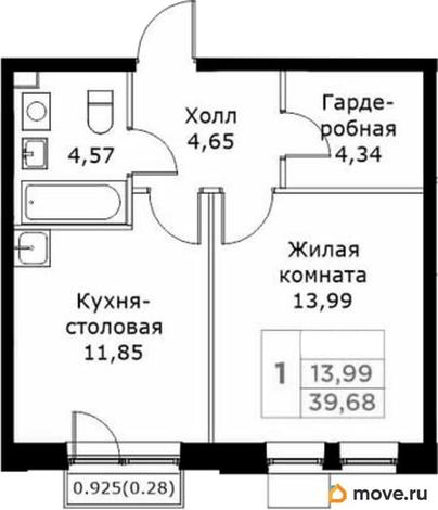 1-комн. квартира, 39.68 м&sup2;