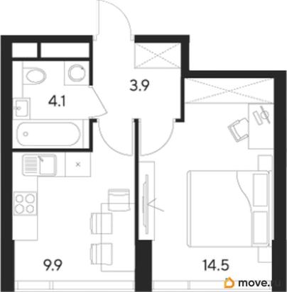 1-комн. квартира, 32.4 м&sup2;