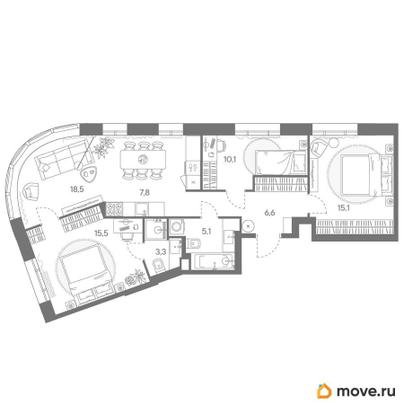 3-комн. квартира, 82 м&sup2;