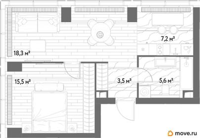 1-комн. квартира, 50.1 м&sup2;