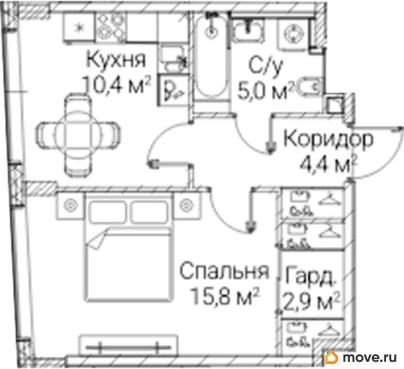 1-комн. квартира, 38.5 м&sup2;