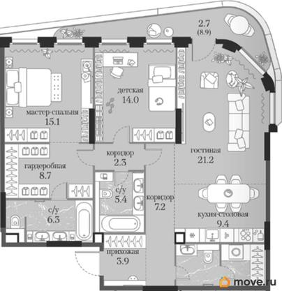 2-комн. квартира, 102.8 м&sup2;