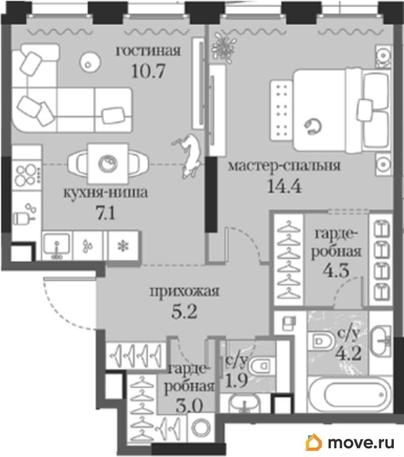 1-комн. квартира, 50.8 м&sup2;