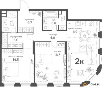 2-комн. квартира, 83.5 м&sup2;